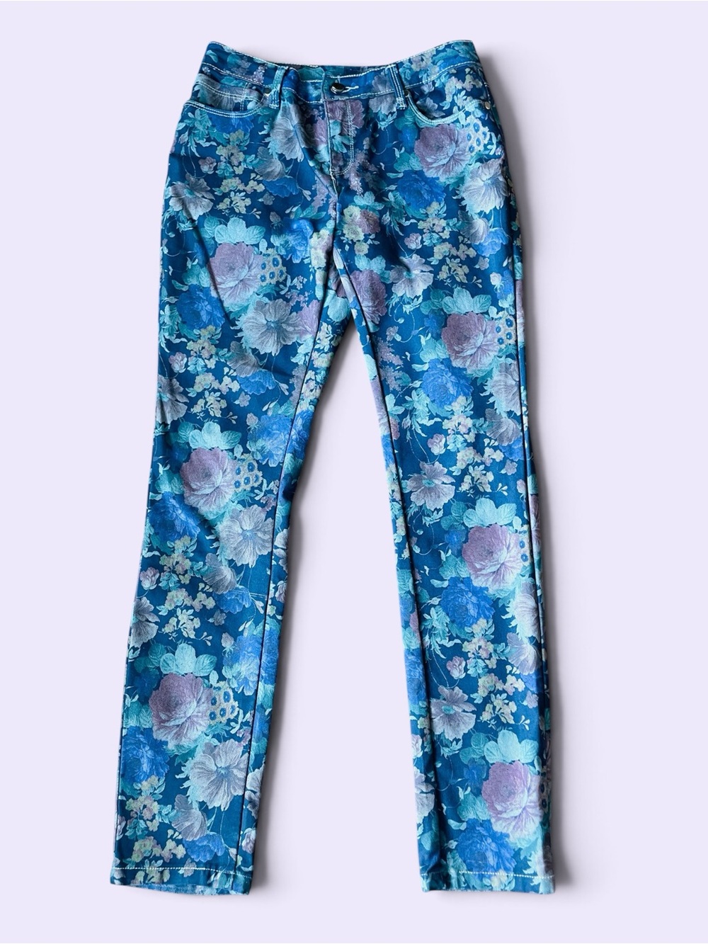 Blue Floral jeans Stretch Pants